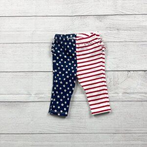 Old Navy Baby Girl Leggings Stripe Stars USA Flag Print Ruffle 6-12 Months
